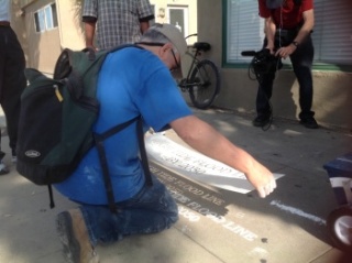 Michael becomes our stenciling expert.  Check out the cool shadow of the stencil!