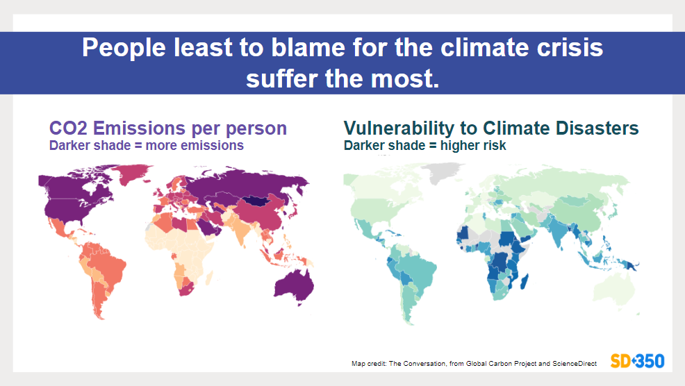 A world chart showing that people least to blame for the climate crisis suffer the most.