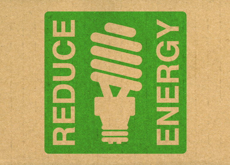 Graphic image of a light bulb and the words Reduce Energy
