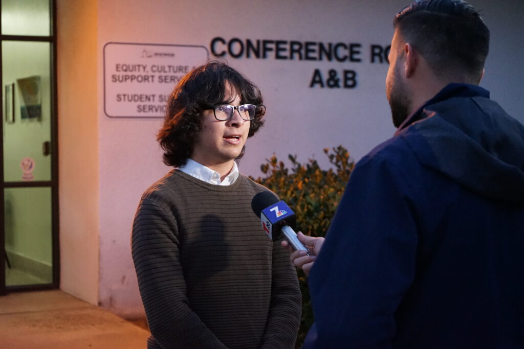 Daniel Hernandez, Bona Vista High School Student being interviewed by a news station.