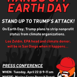 Social media graphic for the Hands Off Earth Day Press Conference