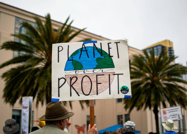 Protest sign that says "planet over profit"