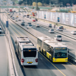 Buses on a busy freeway