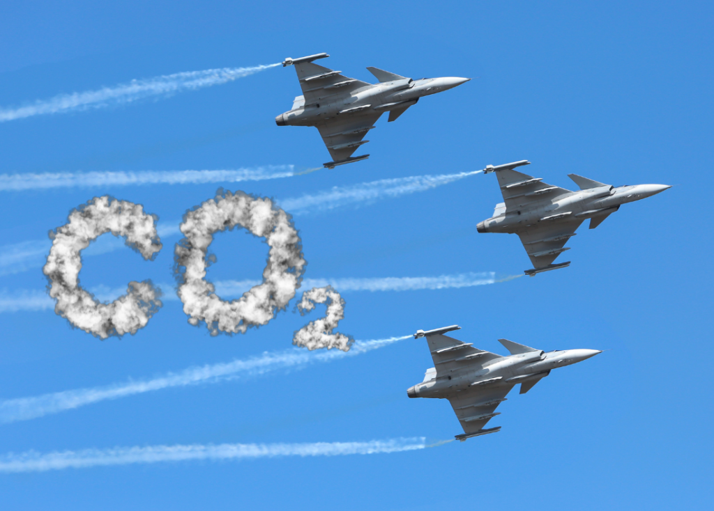 Jets flying with the words CO2 written behind them
