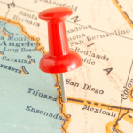 Map with pinpoint between Tijuana and San Diego