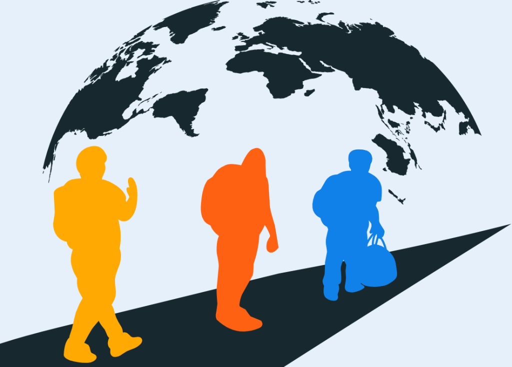 People walking toward earth