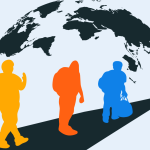 People walking toward earth