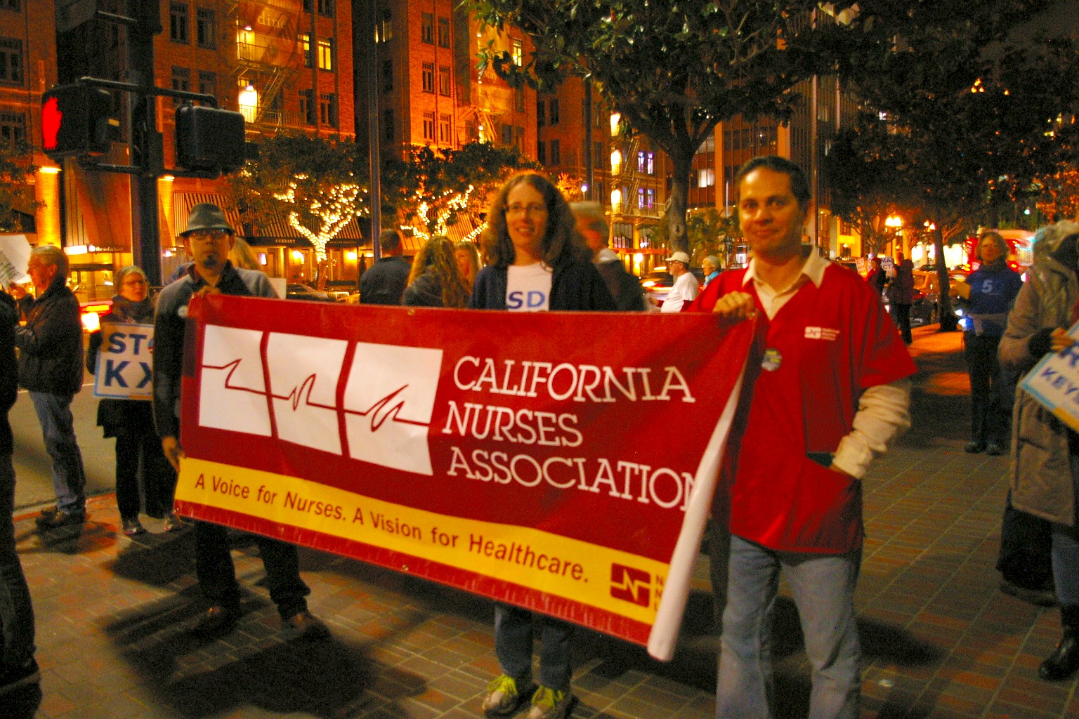 California Nurses Association at downtown KXL vigil, February 2014 by Diane Lesher