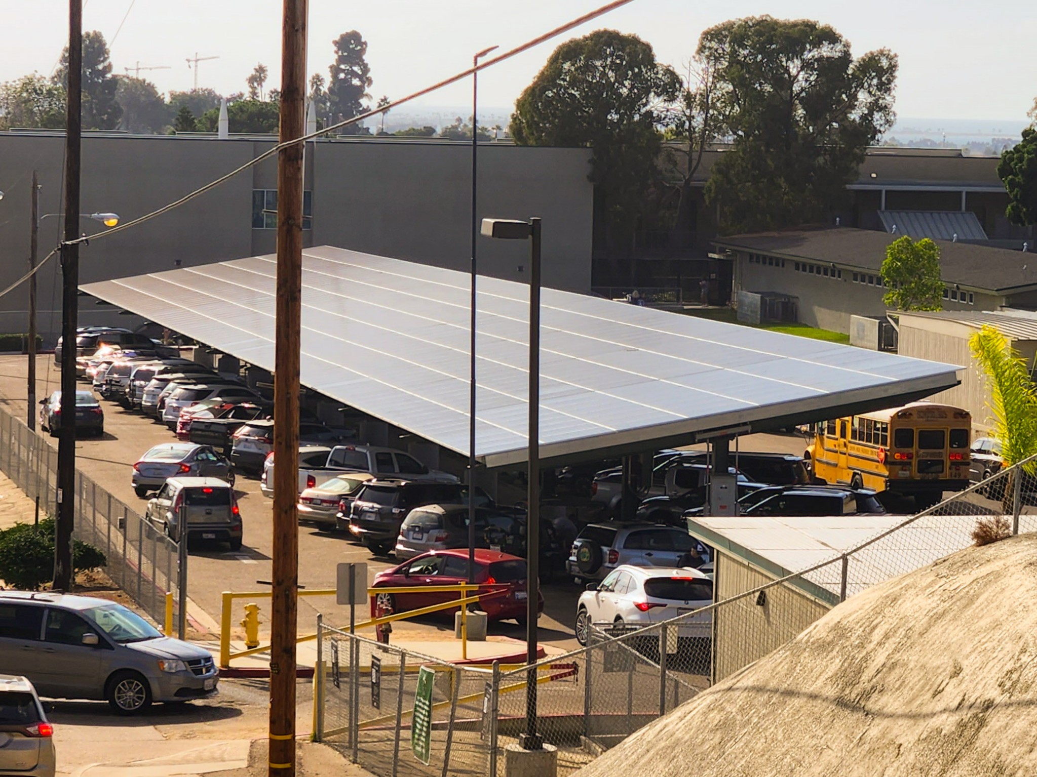 Solar panels covering parking lot